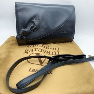 VALENTINO Garavani Vintage Ribbon Leather Clutch Crossbody Bag in Black Leather